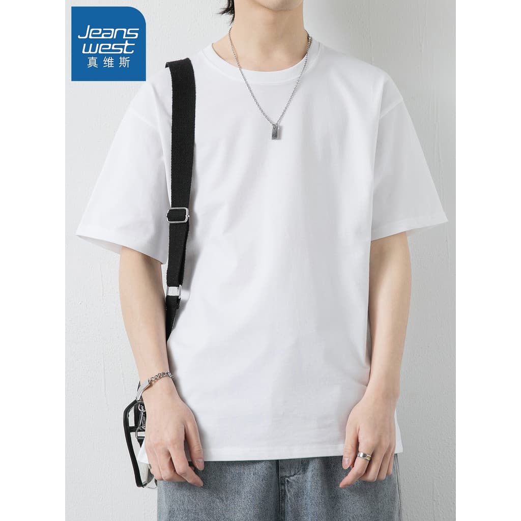 GR Real Weis Camiseta de manga curta unissex em torno do pescoço branco Top pesado preto puro algodão verão camiseta cam
