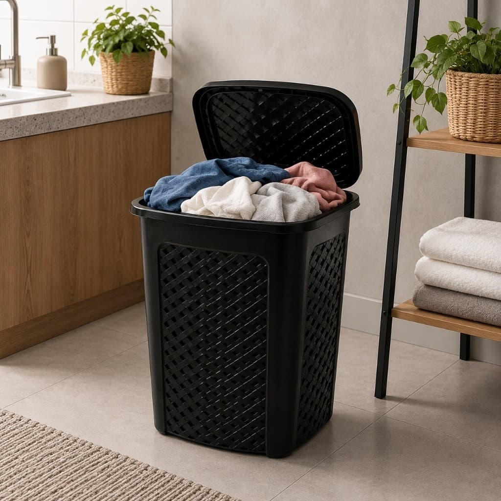 Cesto de Roupa Suja Rattan 45 Litros Organização Casa Lavanderia Banheiro Quarto Multiuso Resistente
