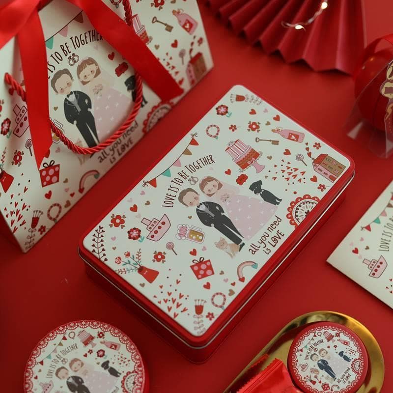 Grande retangular redondo vermelho casamento doces caixa de flandres presente de casamento caixa de doces acompanhando c