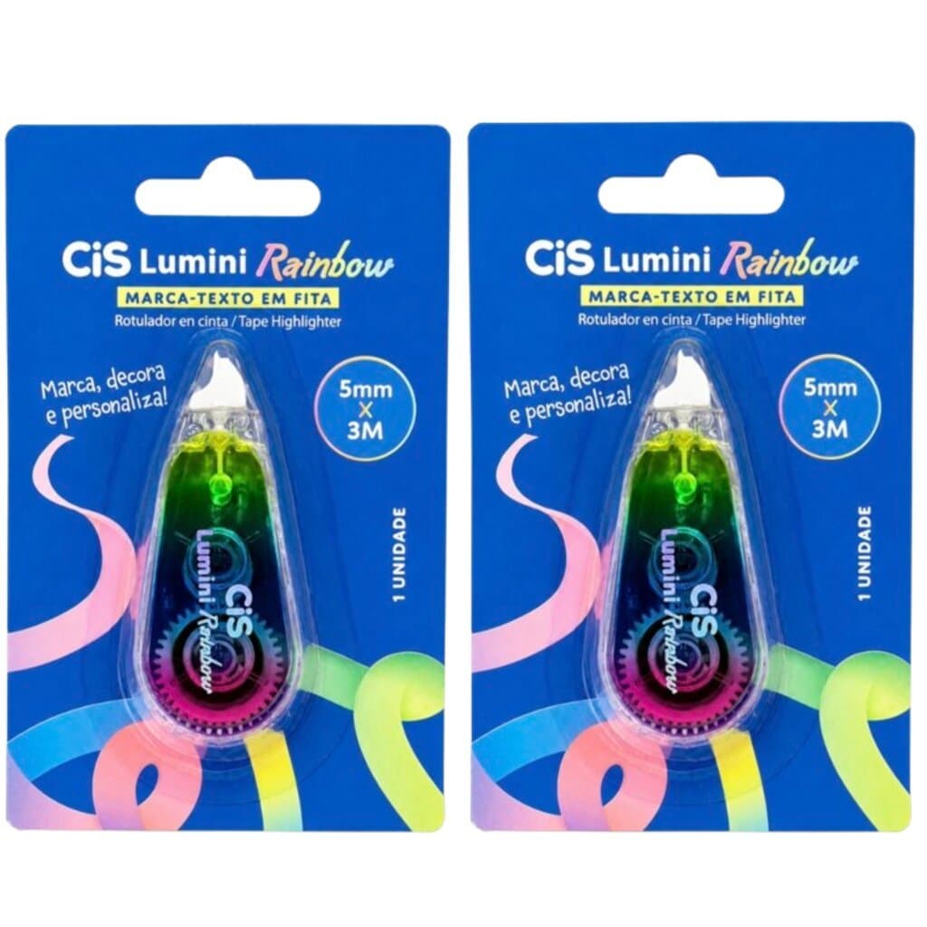 Kit 2 Marca Texto em Fita Arco Iris 5x3m Cis Lumini Rainbow