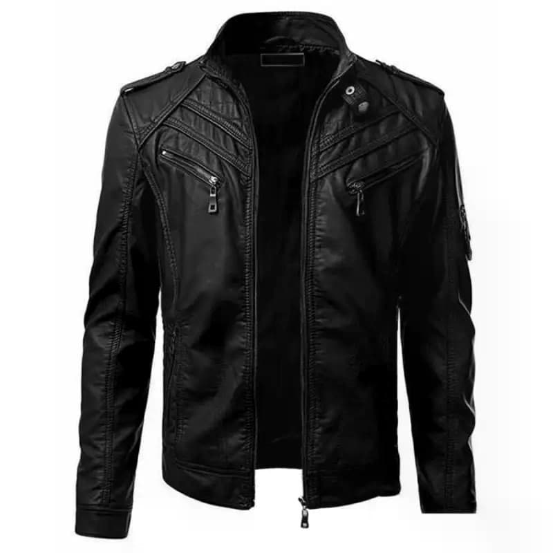 Jaqueta Masculina De Couro Sintético Slim Fit Para Motocicleta , Casaco Preto Quente De Inverno Motociclista Casual Plus