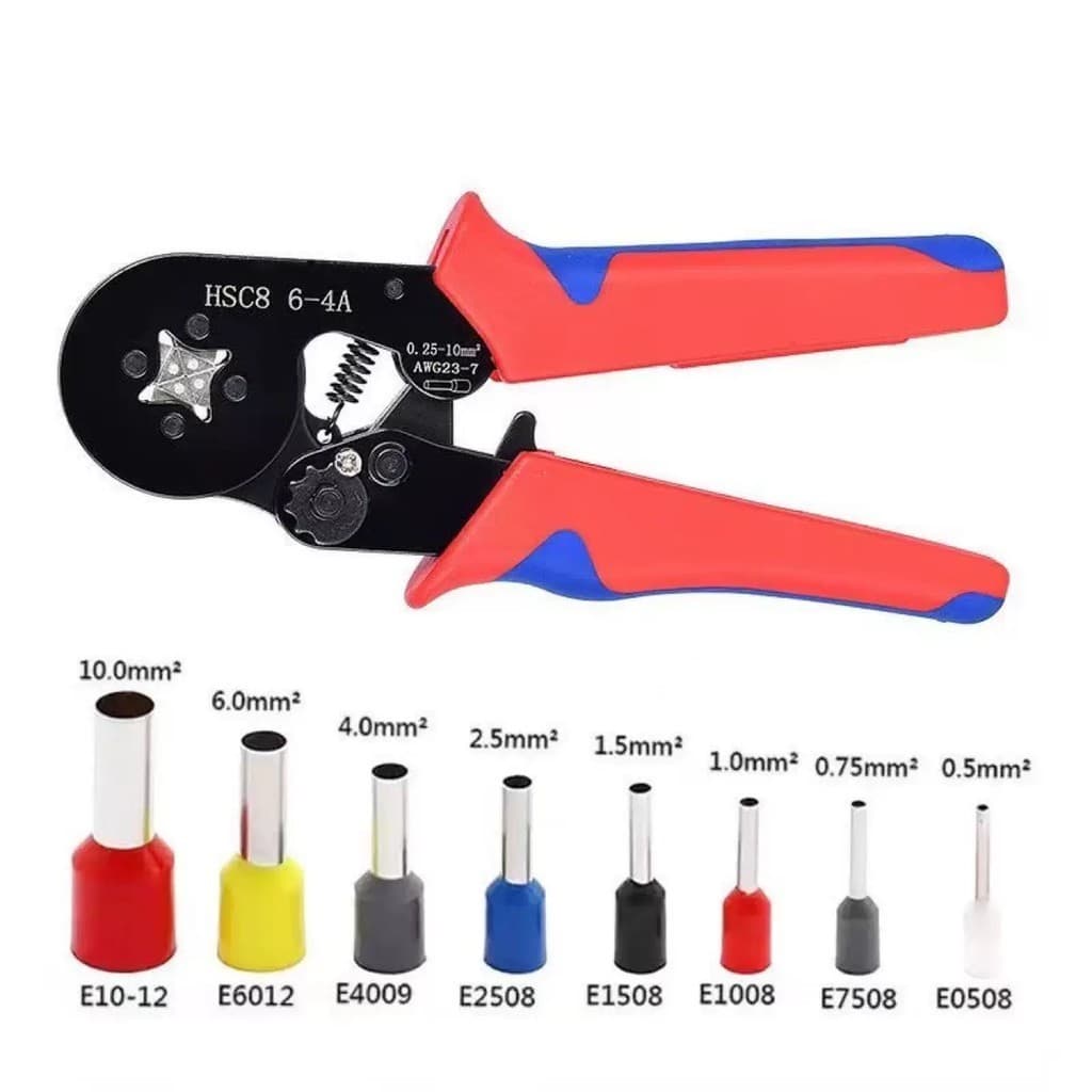 Kit Alicate de Crimpagem Profissional 0,25 a 10mm² com 1200 Terminais Tubulares Isolados
