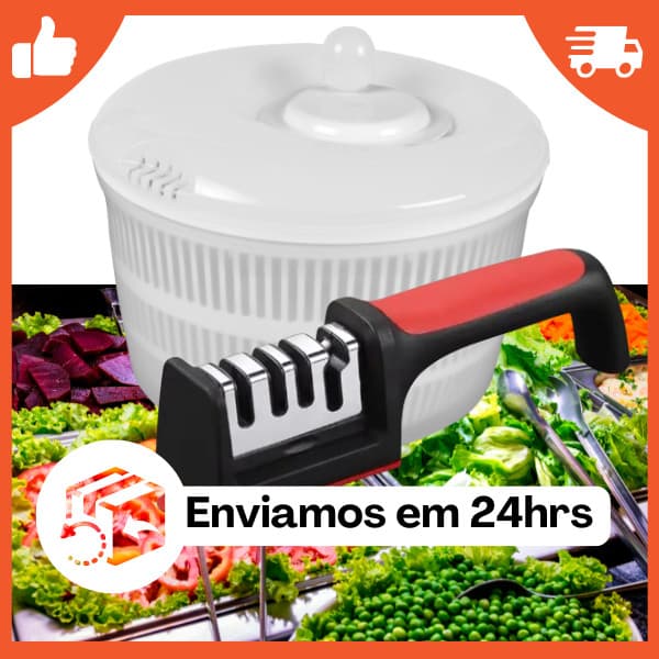 Centrífuga Seca Salada Grande 4,5L e Afiador de Facas - Envio Rápido