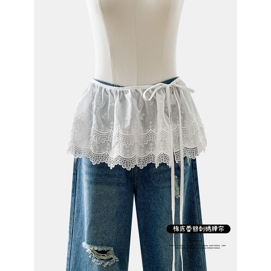 Saia de renda feminina saia em camadas ferramenta útil Jacquard bainha interna saia cortina saia curta gaze cobrindo bun