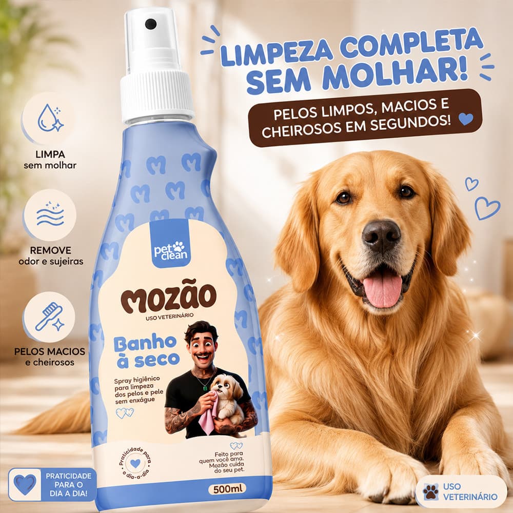 Banho a Seco Spray Sem Enxágue para Cachorro e Gato Pet Clean - 500ml