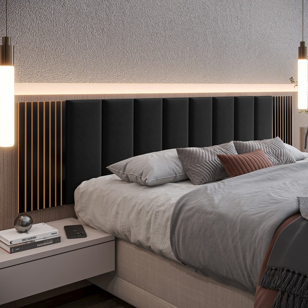 Cabeceira Modular + Painel Ripado PRETO