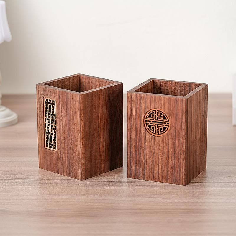 Suporte para caneta de nogueira preta estritamente selecionado, estojo para caneta de madeira maciça, porta-canetas chin
