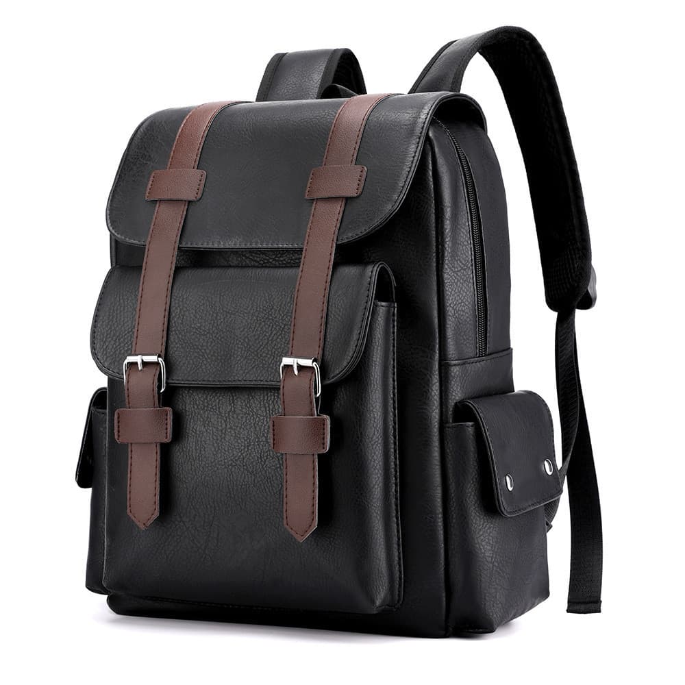 Mochila Masculina De Couro PU De Grande Capacidade Para Laptop De Viagem Bolsa Escolar Casual Com Porta De Carregamento