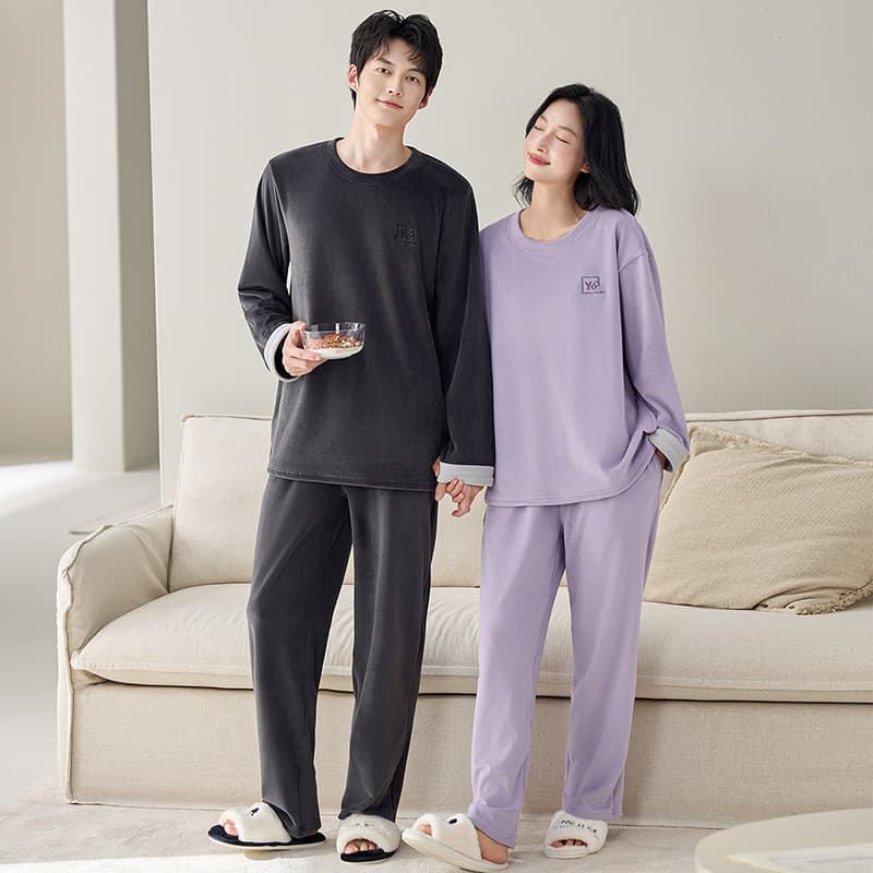 Casal pijamas inverno ilha veludo outono inverno estilo masculino feminino pijamas suaves Loungewear um masculino um fem