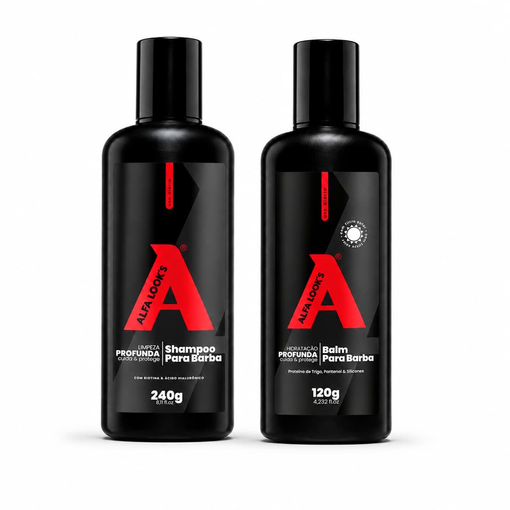 Kit para Barba Shampoo para Barba e Balm Hidratante Alfa Look's Hidratação e Maciez