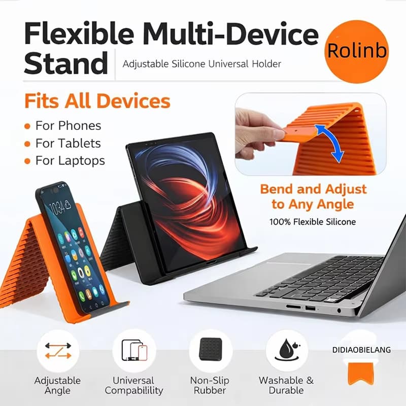 Suporte de Telefone Portátil e Dobrável de Silicone, Ajustável Livremente a Qualquer Forma, Suporte de Celular Ajustável