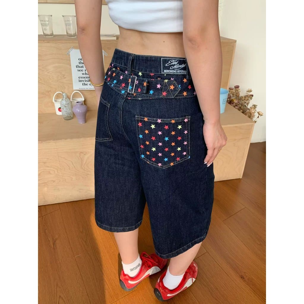 Luosuke Jeans bordado feminino 2025 novo estilo calças cortadas pequenas calças de cintura alta Shorts Jeans All-Match