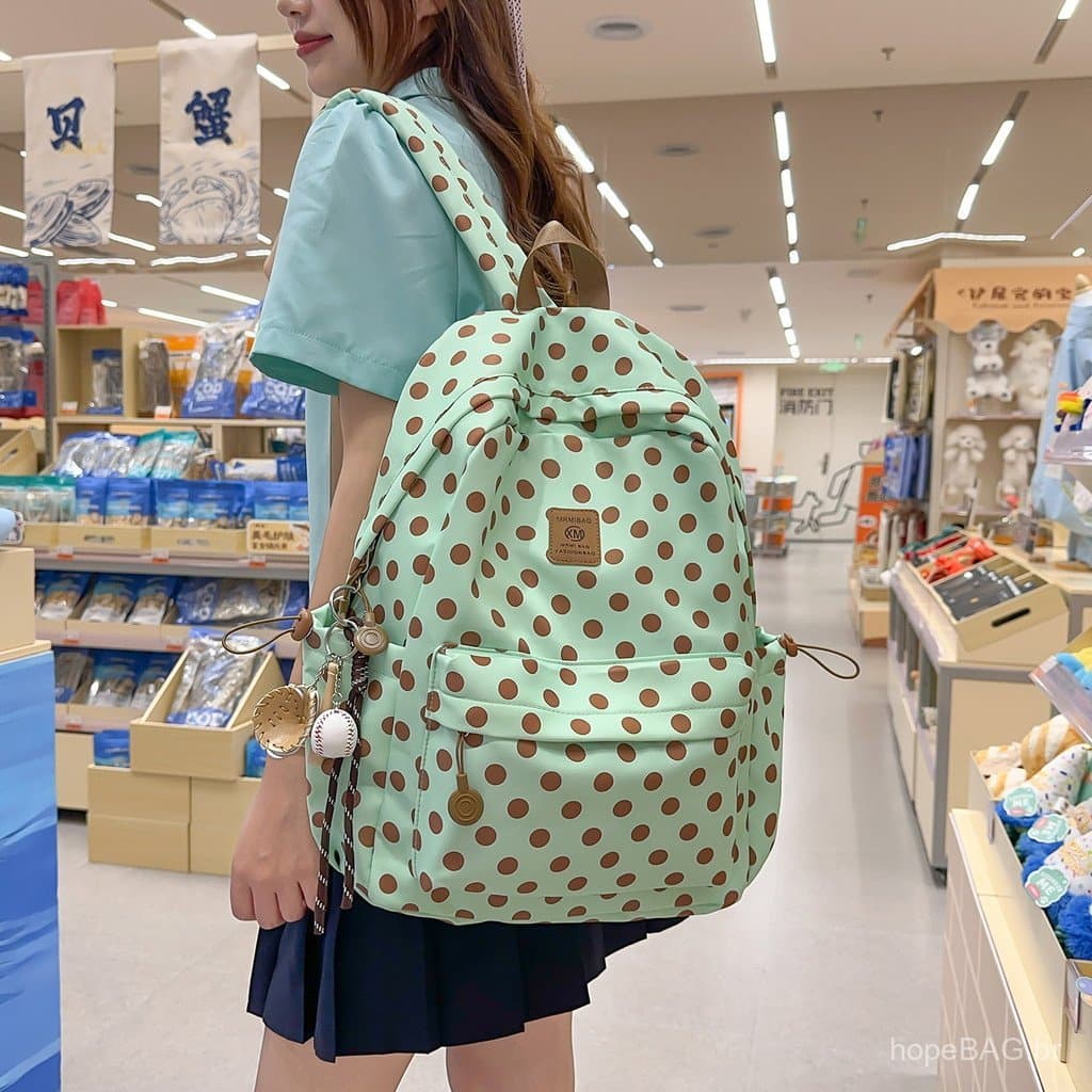 Nova Mochila Casual Versátil com Estampa de Bolinhas para Meninas, Estudantes do Ensino Fundamental e Médio, Bolsa de Gr