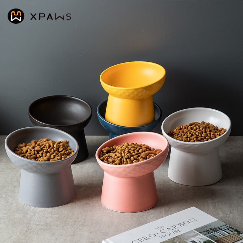 XPAWS boca oblíqua tigela de gato de pé alto proteger coluna Cervical cerâmica boca larga inclinação tigela de comida de