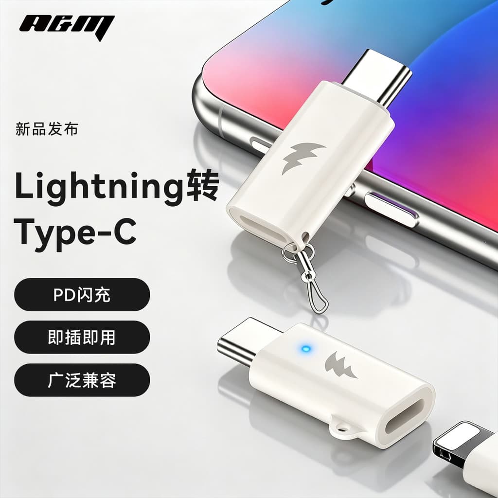 A&M Novo estilo Lightning para Type-C Adaptador PD Carga rápida Transmissão de dados de carregamento adequado para Apple