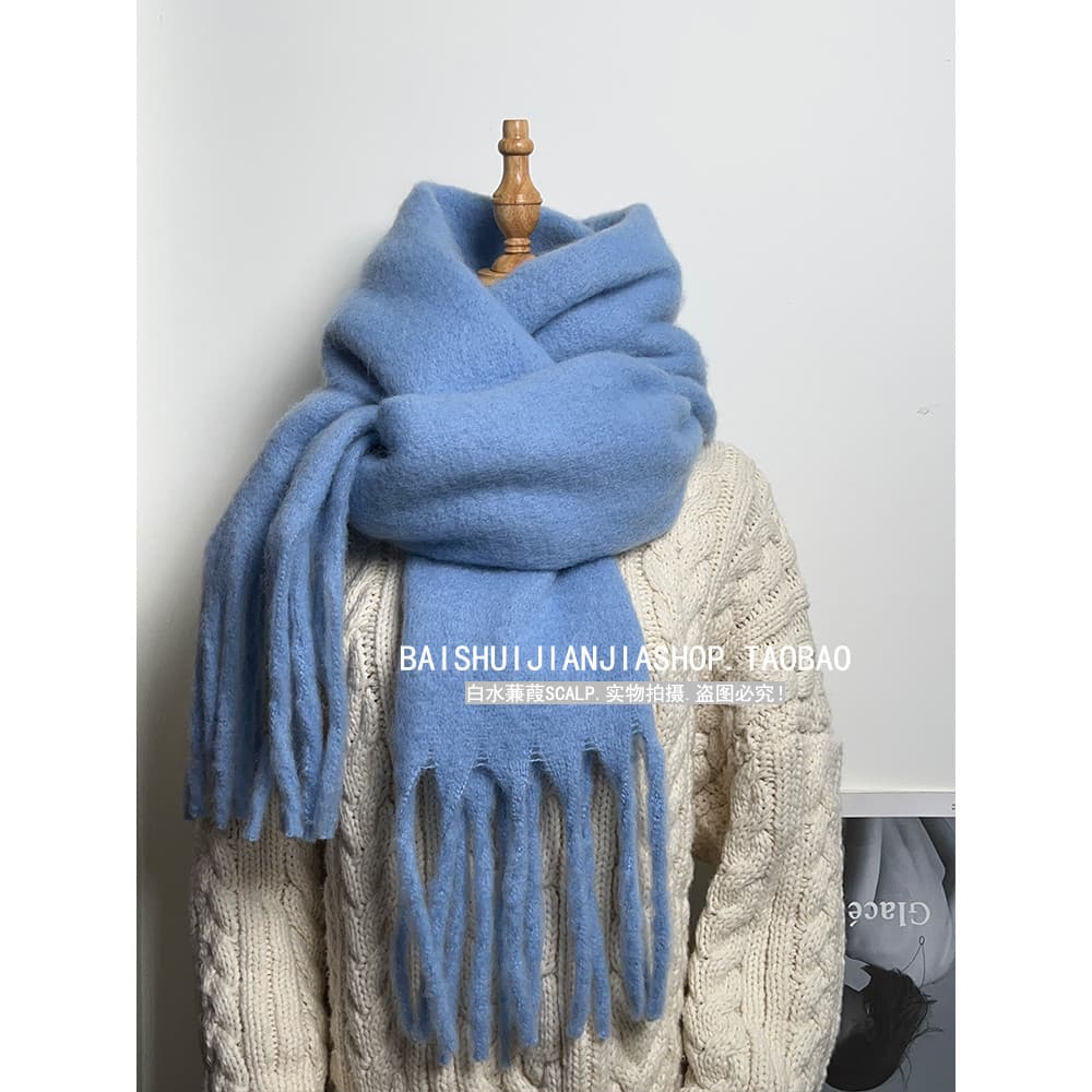 Coreano coreano ins atmosfera Mohair cachecol de cor sólida feminino outono inverno novo estilo engrossado quente macio
