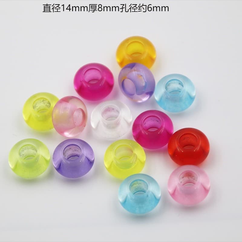 Cartão 14 abertura 6mm transparente grande buraco contas ábaco contas cor acrílica contas planas DIY pulseira contas tra