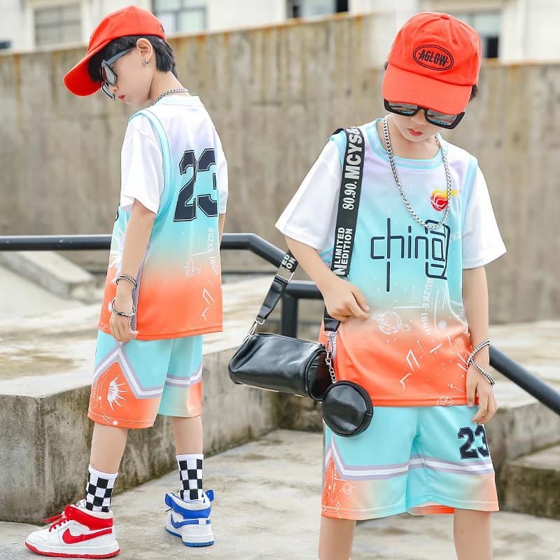 Meninos terno de verão uniforme de basquete legal bonito roupas infantis respirável crianças férias de verão de duas peç