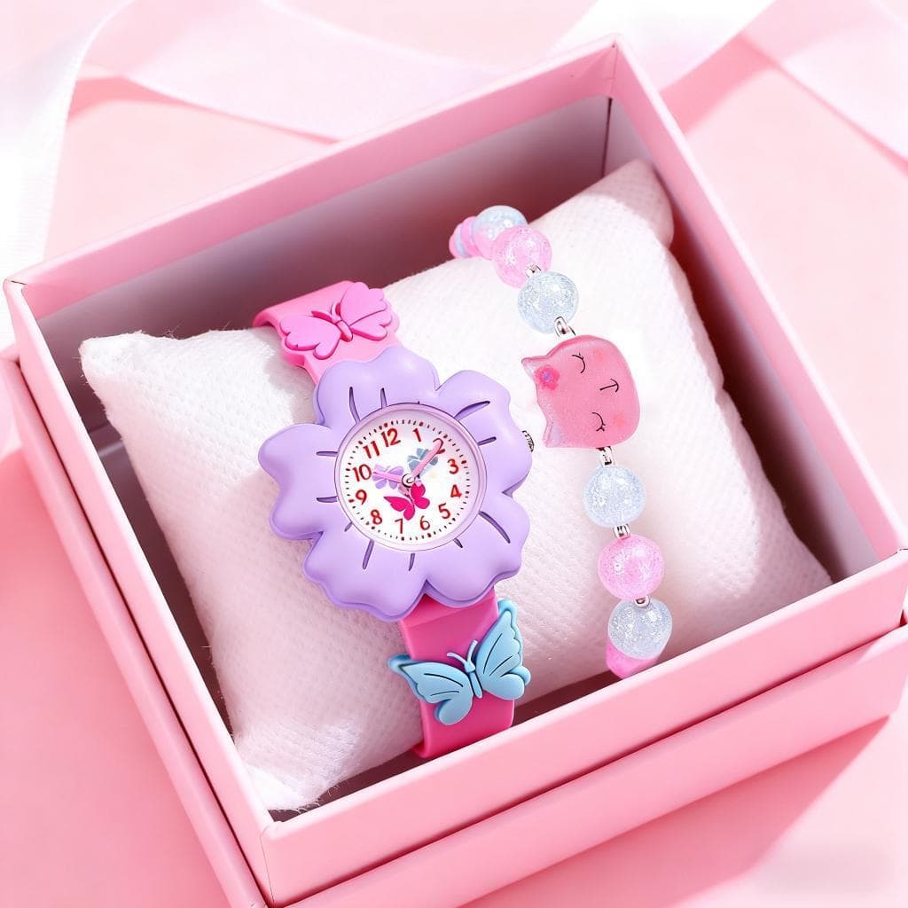 Crianças Dos Desenhos Animados Relógio De Silicone Anti Queda Relógios Flor Borboleta Colorido Cinta Presente Aniversári