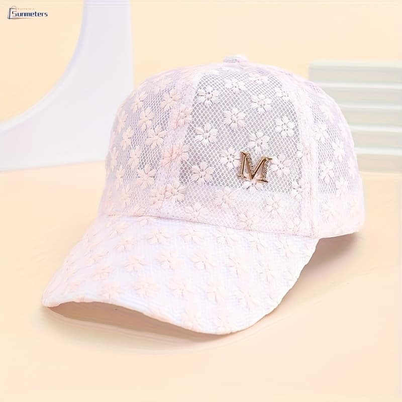 Novo estilo oco respirável chapéu feminino verão rendas flor boné de beisebol compras moda All-Match Casual pára-sol pro