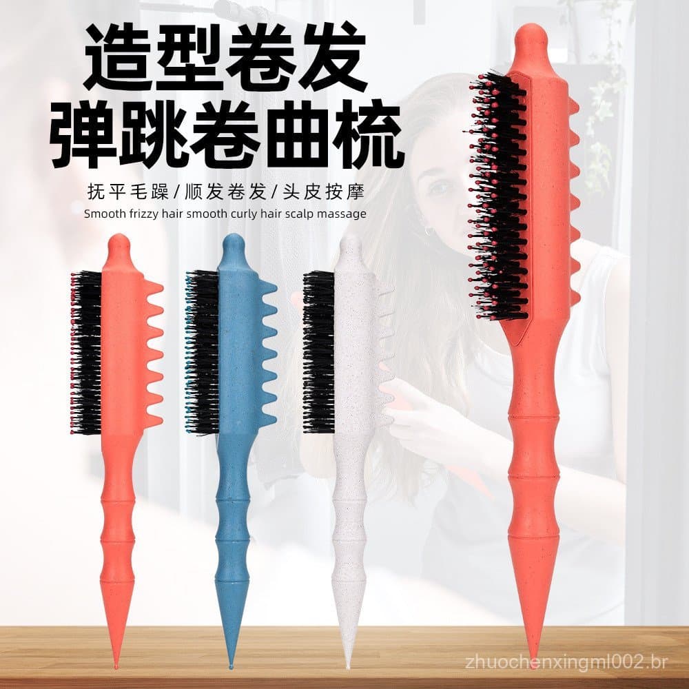Escova de cabelo de cerdas de javali, escova para ondular, escova para modelar, escova multifuncional com ponta fina, es