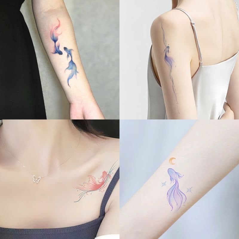 Lucky Koi peixinho colorido tatuagem adesivos à prova dwaterproof água feminino de longa duração pulso peixes adesivos e