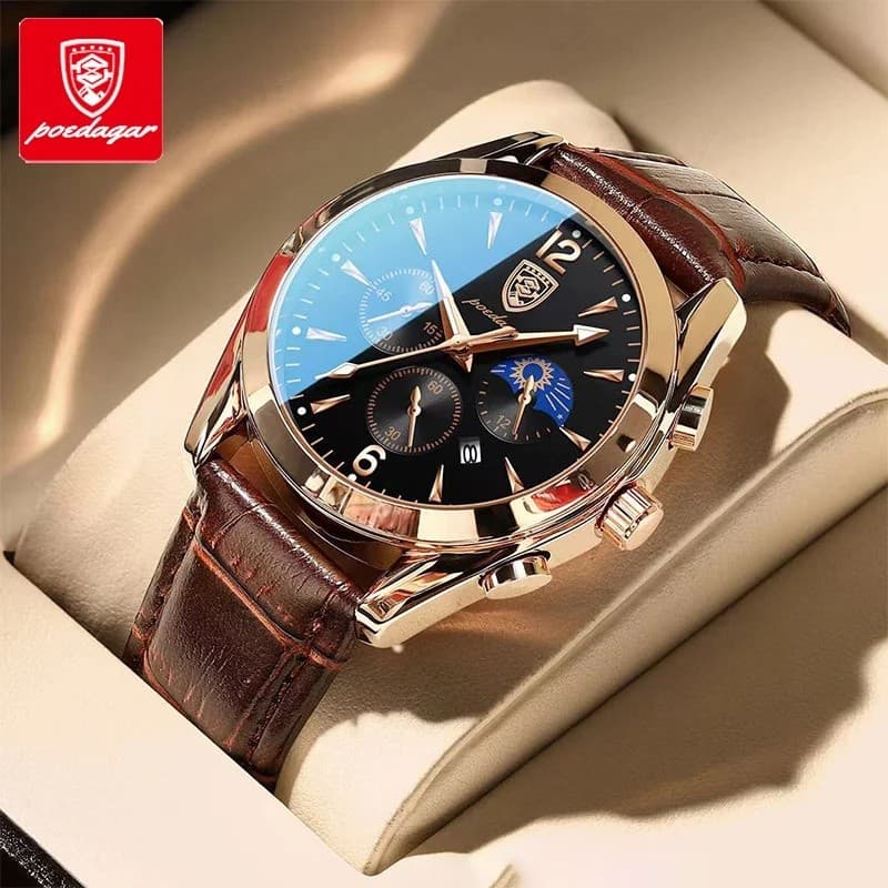POEDAGAR Couro Moda Masculina Relógio Data À Prova Dwaterproof Água Luminosa Marca Superior De Luxo Esporte Quartzo Puls
