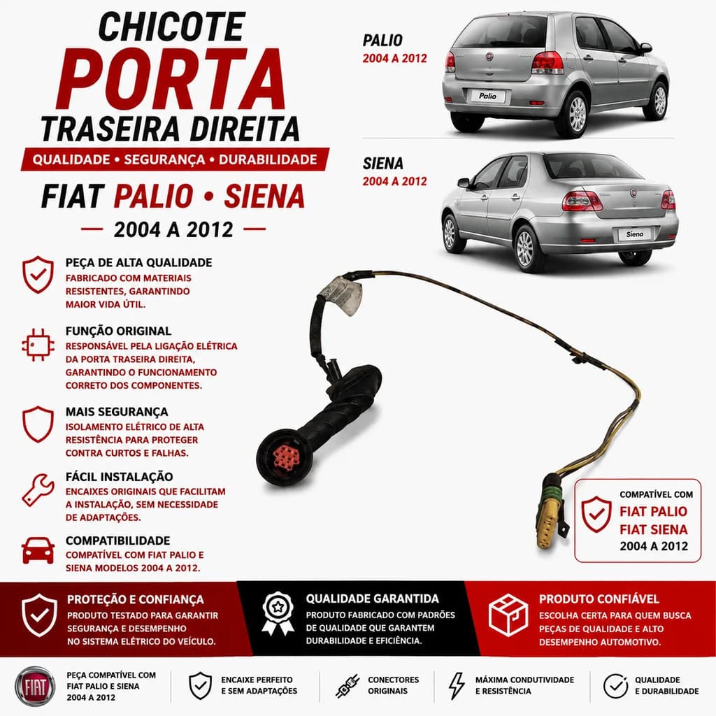 Chicote Porta Traseira Direita Fiat Palio Siena 2004 2012