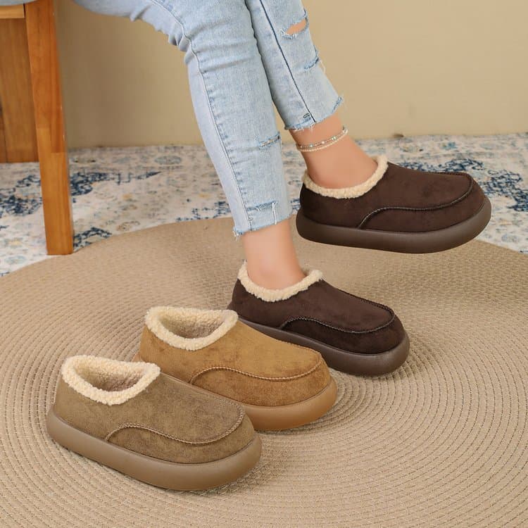 Senhoras inverno forro de lã capa pé mocassins imitação camurça lã de cordeiro aparar sola grossa aumentando quente Casu
