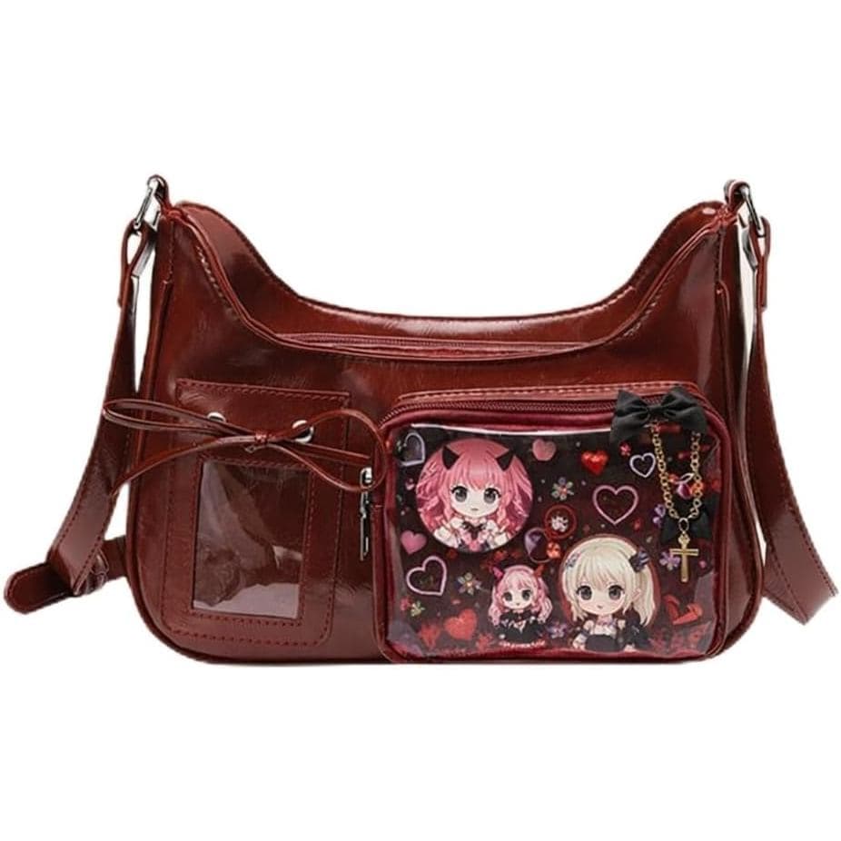 Bolsa Ita para Pins com Inserto de Exibição, Bolsas Transversais Y2K, Bolsa de Ombro DIY Anime, Bolsas Mensageiro Japone