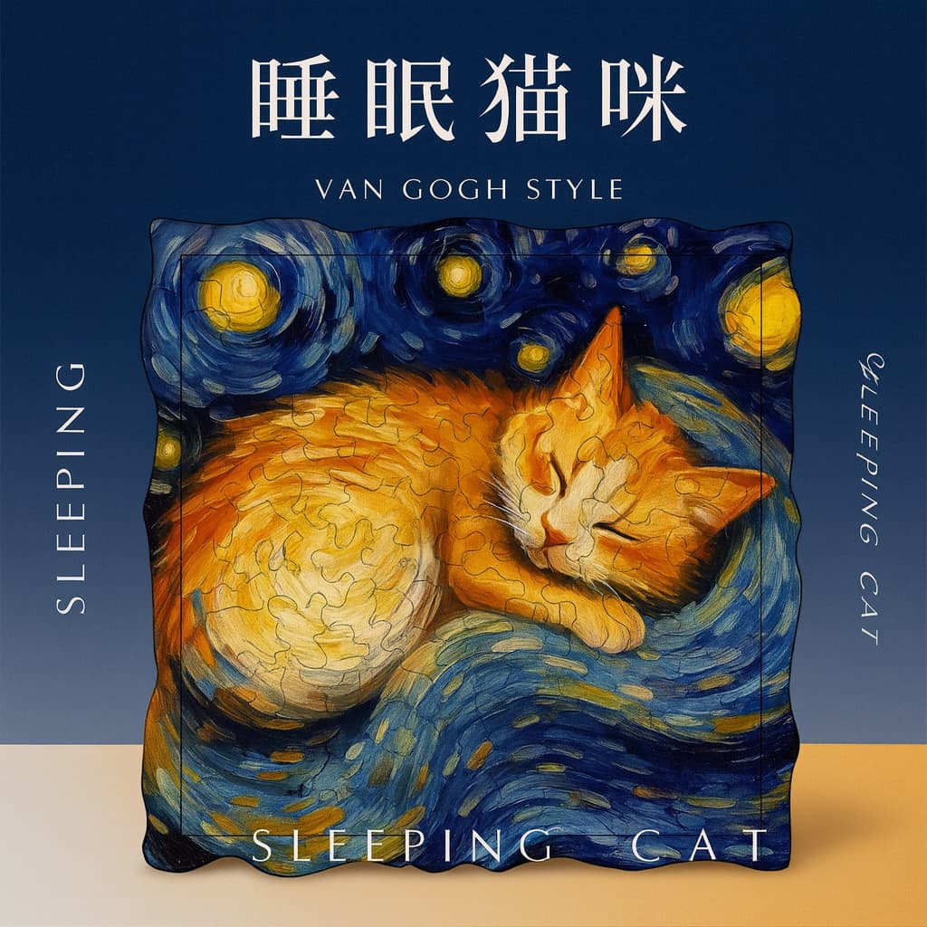 Van Gogh estilo gato dormindo bonito quebra-cabeça criativo meninos meninas presentes de aniversário quebra-cabeça brinq
