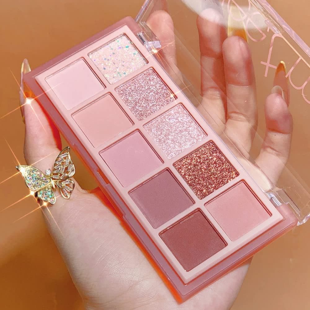 Paleta de sombras Go Ho com 10 cores, maquiagem de sombras com acabamento matte, glitter e shimmer, sombras rosa e rosa