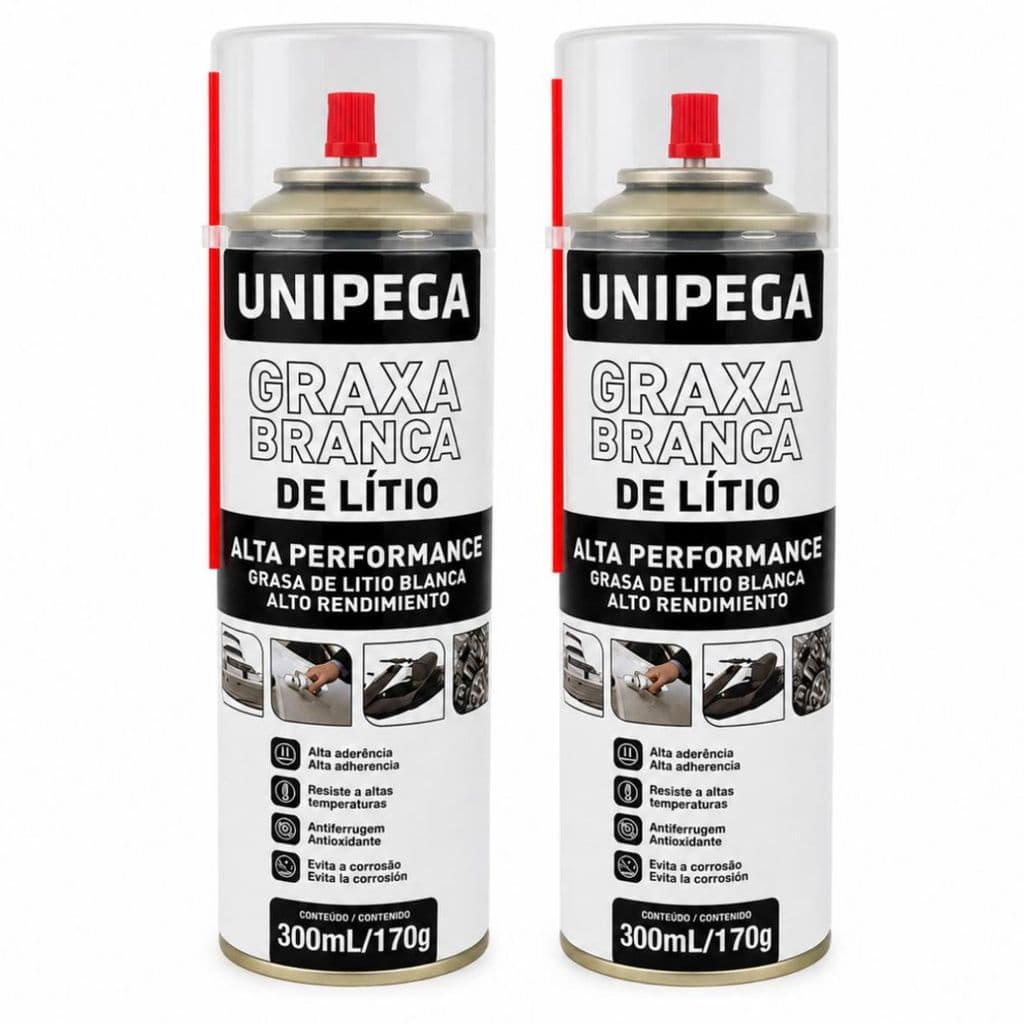 Kit 2 Graxa Branca de Lítio Multiuso Lubrificante Spray 300 ml  Unipega