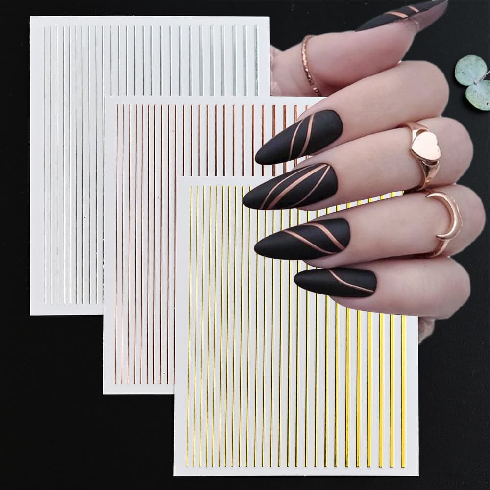 Adesivos coloridos para unhas, listras verticais elegantes e brilhantes, podem ser usados para decoração DIY de copos de