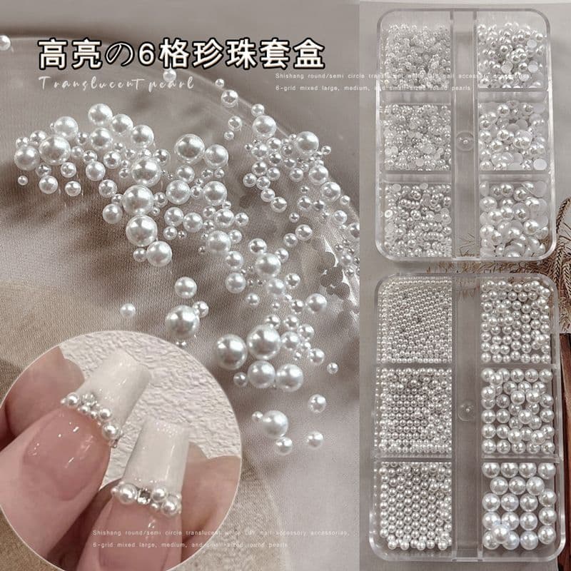 [Best Seller] Mais de 500 Pérolas de Alto Brilho para Decoração de Unhas, Branco Puro, Tamanhos Variados, Strass para Un