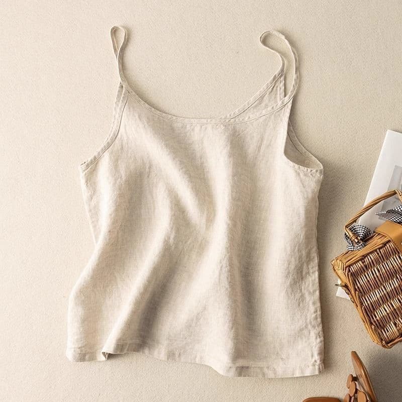Verão novo estilo algodão linho camisola feminina solta jogo interno cor sólida simples sem mangas Plus Size topo