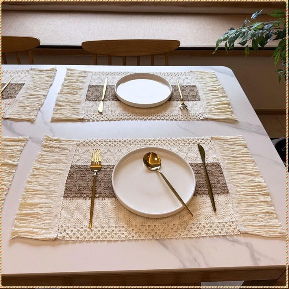 4 Peças De Tapetes De Mesa Retangulares , Com Borla , Resistentes Ao Calor , Boho , Laváveis