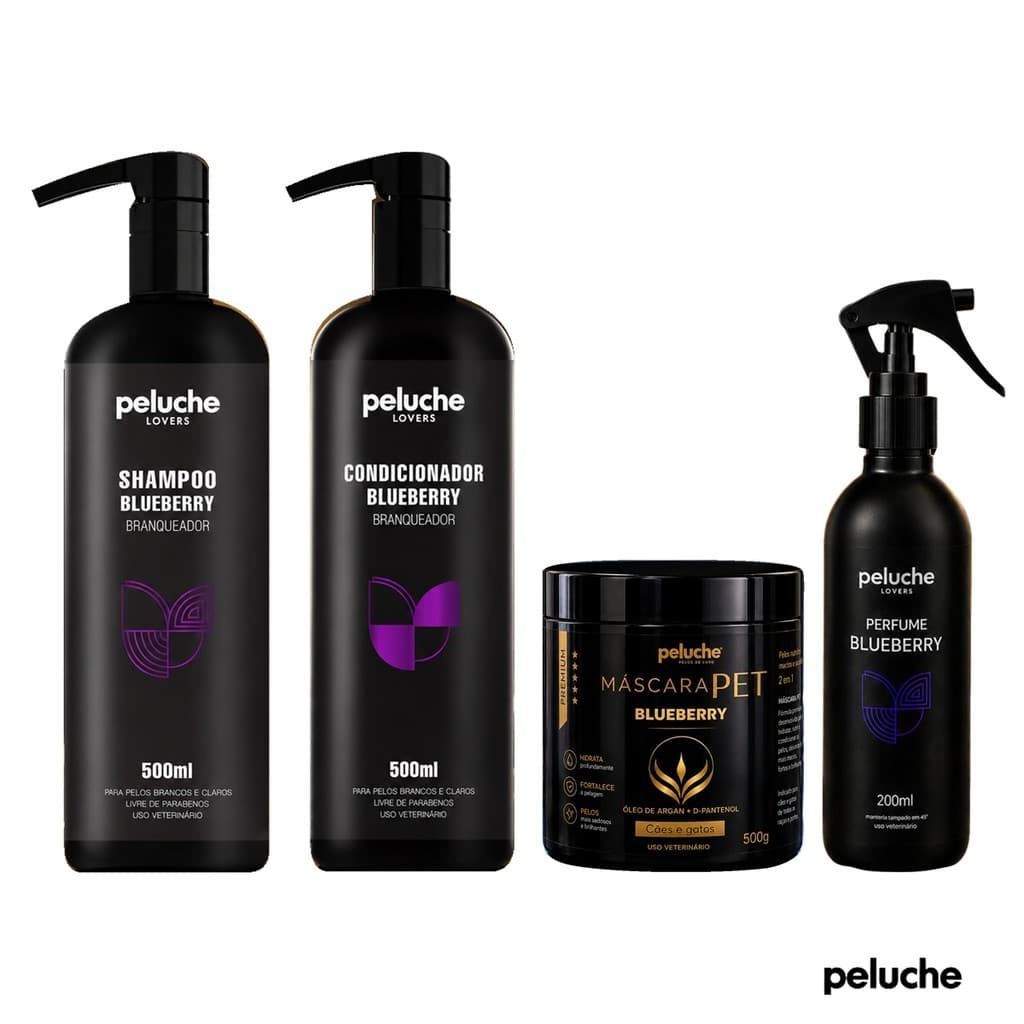Kit Blueberry Peluche Shampoo 500ml Condicionador 500ml Máscara 500g Perfume 200ml