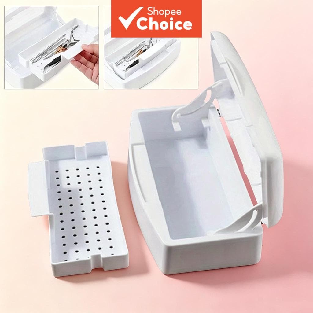 Caixa Esterilizadora de Utensílios para Manicure Branco/Rosa, Bandeja Removível para Desinfetar Materiais de Unhas
