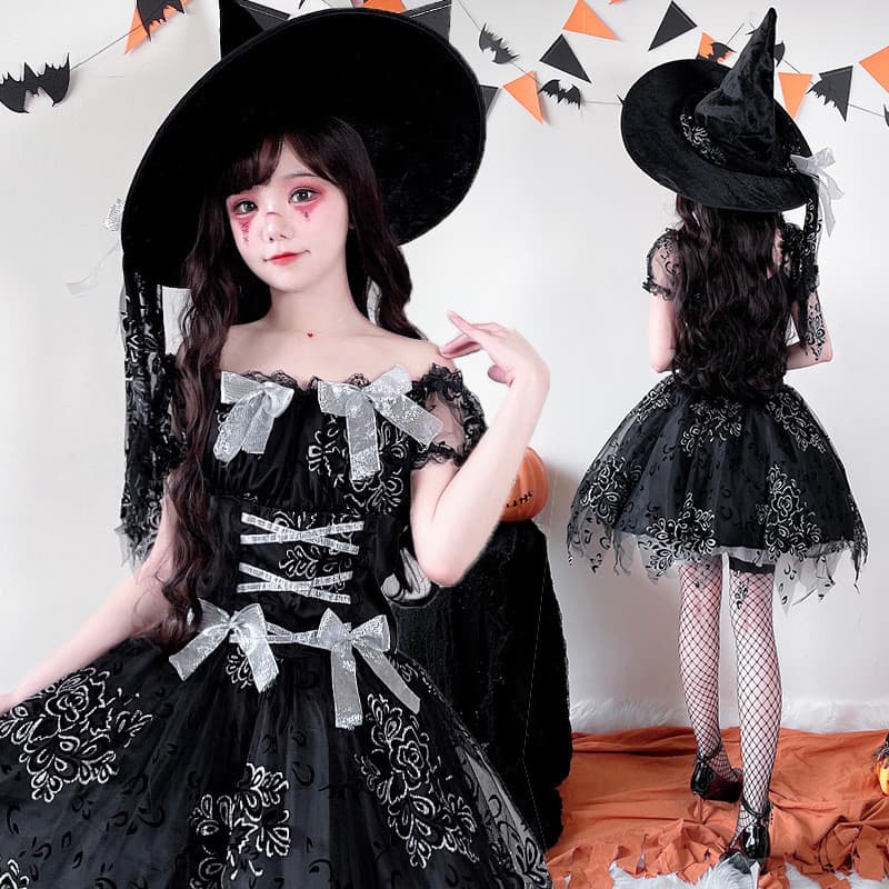 Halloween adulto traje mágico noite escura fantasma pequena bruxa gaze Pettiskirt traje de bruxa