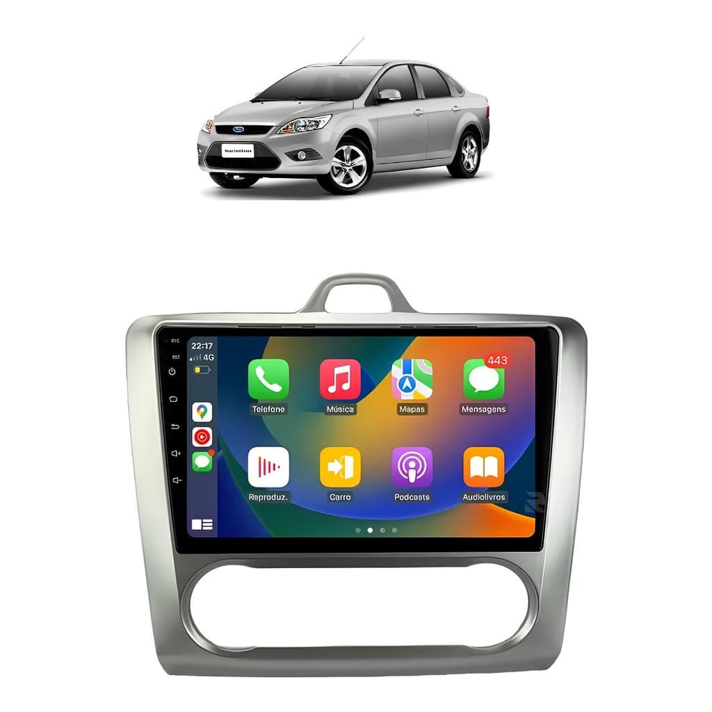 Kit Multimidia Focus 2009 / 2013 Ar Digital 9 Pol Carplay AndroidAuto - Roadstar 7009BR