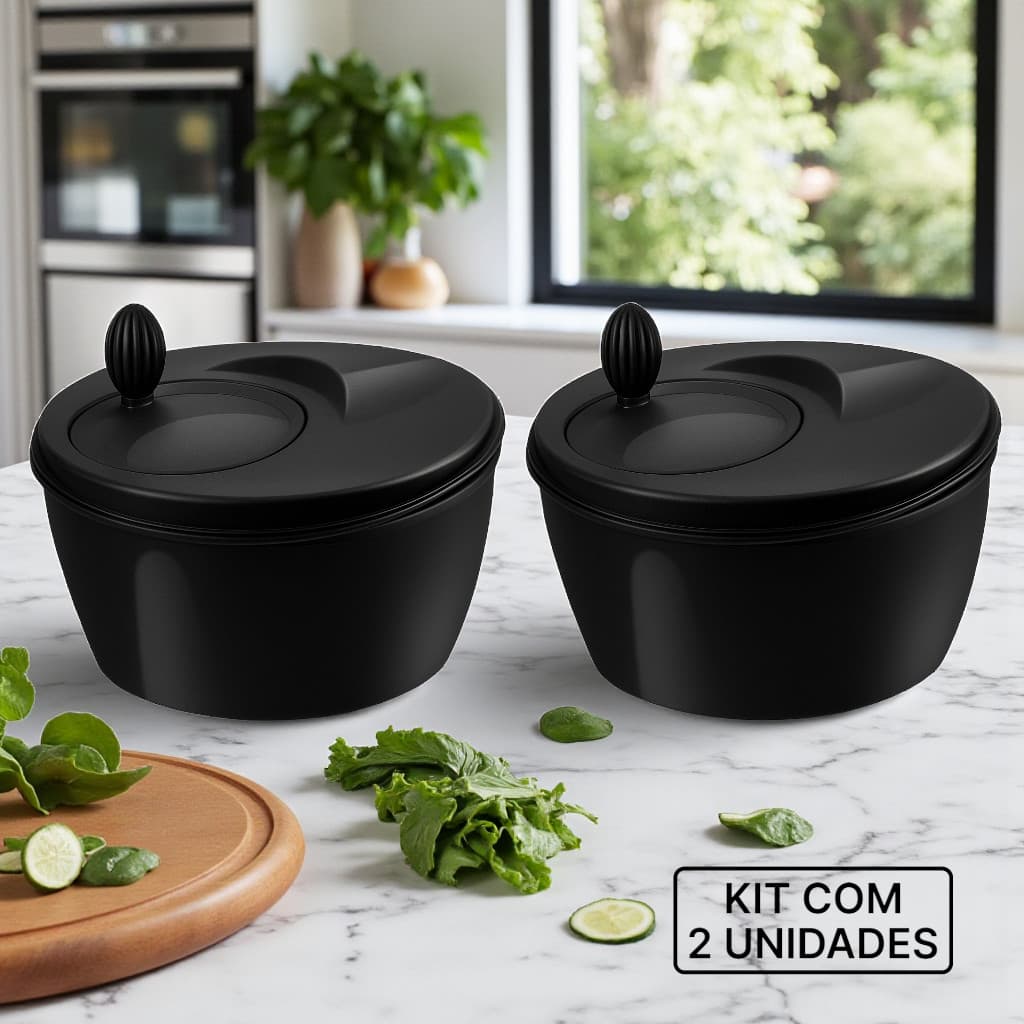 Kit 2 Centrífugas de Salada All Black 4L – Secador de Verduras e Legumes