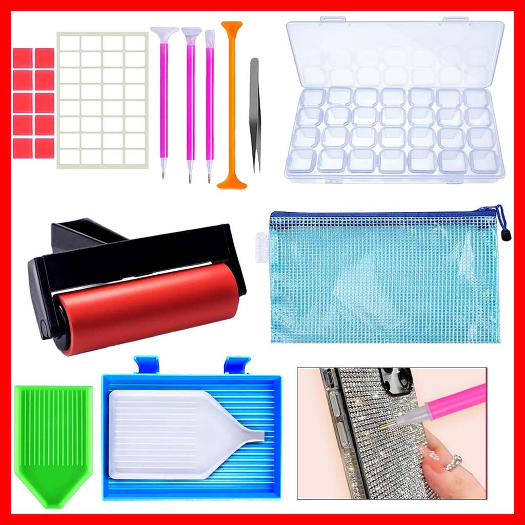 [Kit de ferramentas de arte diamante] Caneta de diamante ponto + pinças + bandeja de cola acessórios de pintura de
