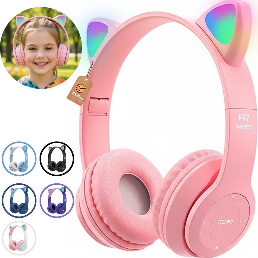 Fone De Ouvido Bluetooth Led Orelha Gato Infantil Headphone