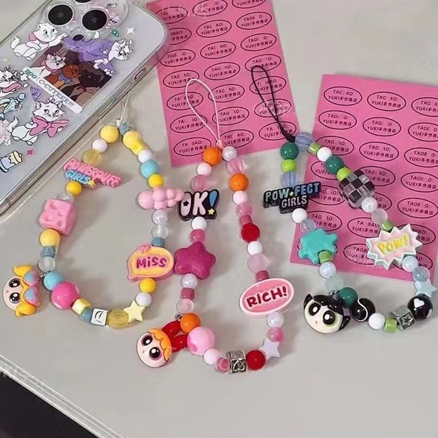 Corrente De Telefone Móvel Das Meninas Superpoderosas , Cordão De Pulso Fofo , Pingente De Câmera Cd Curta