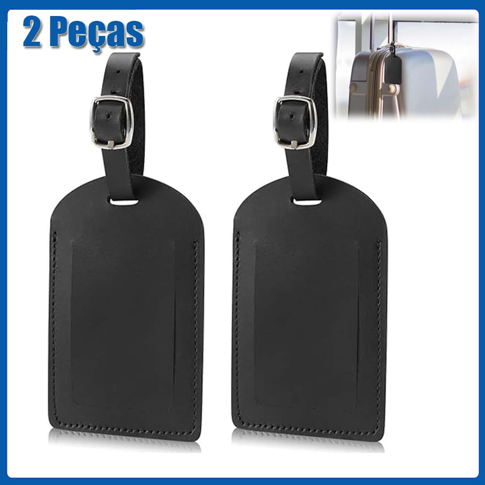 Kit 2 Tag Identificador de Mala em Couro PU preto