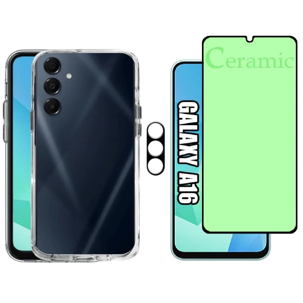 Kit Completo Samsung Galaxy A16 - Capa Silicone Anti-Impacto + Película de Cerâmica 9D + Câmera