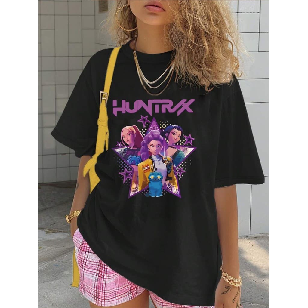 2026 Nova Camiseta Masculino Feminino Oversized HunTrix Anime Personagem Roxo Rosa Vibrante   Divertida