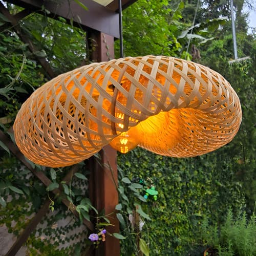 Luminaria Lustre Pendente Teto Moderno Fibra Natural Bambu Trançada 40cm Honolulu Bivolt COmpleto