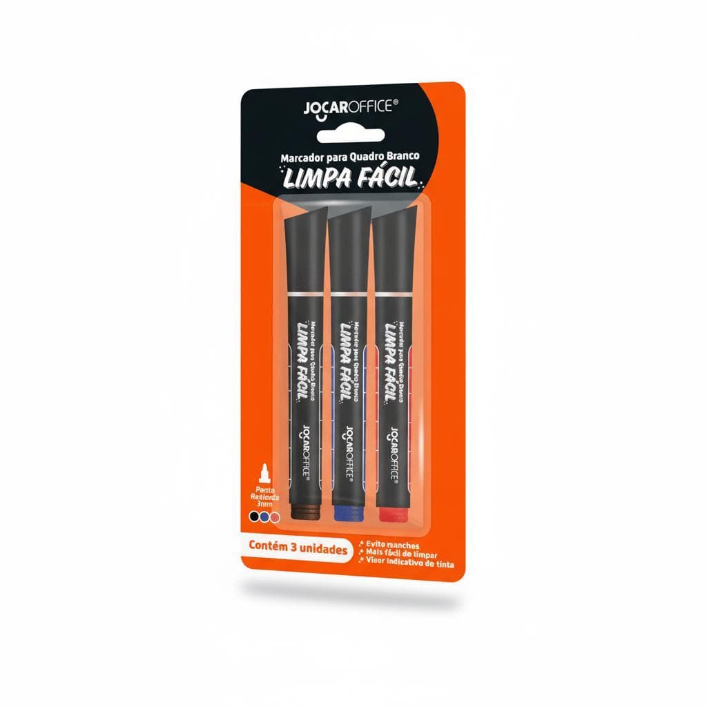 MARCADOR DE QUADRO BRANCO 3 CORES LIMPA FÁCIL - JOCAR OFFICE